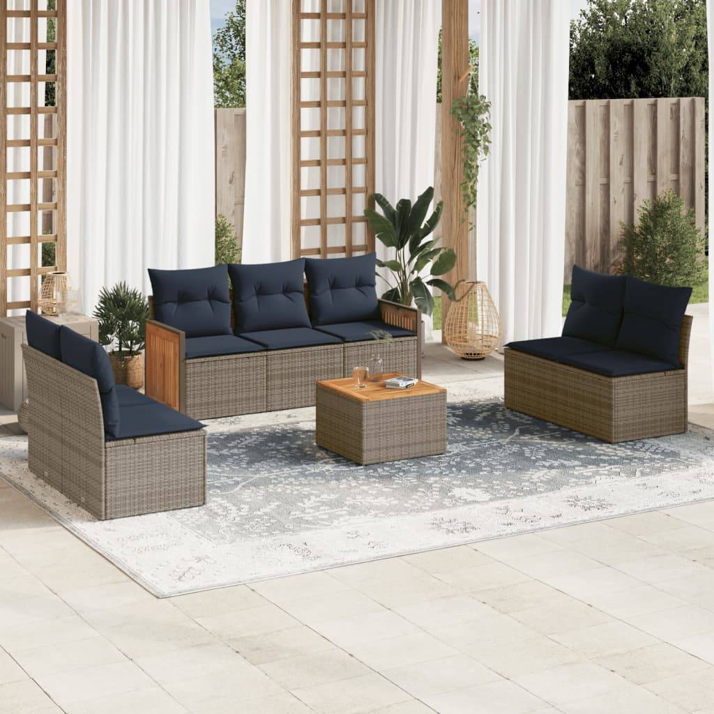 vidaXL 8-teiliges Gartensofa-Set mit Kissen, grau, Polyrattan