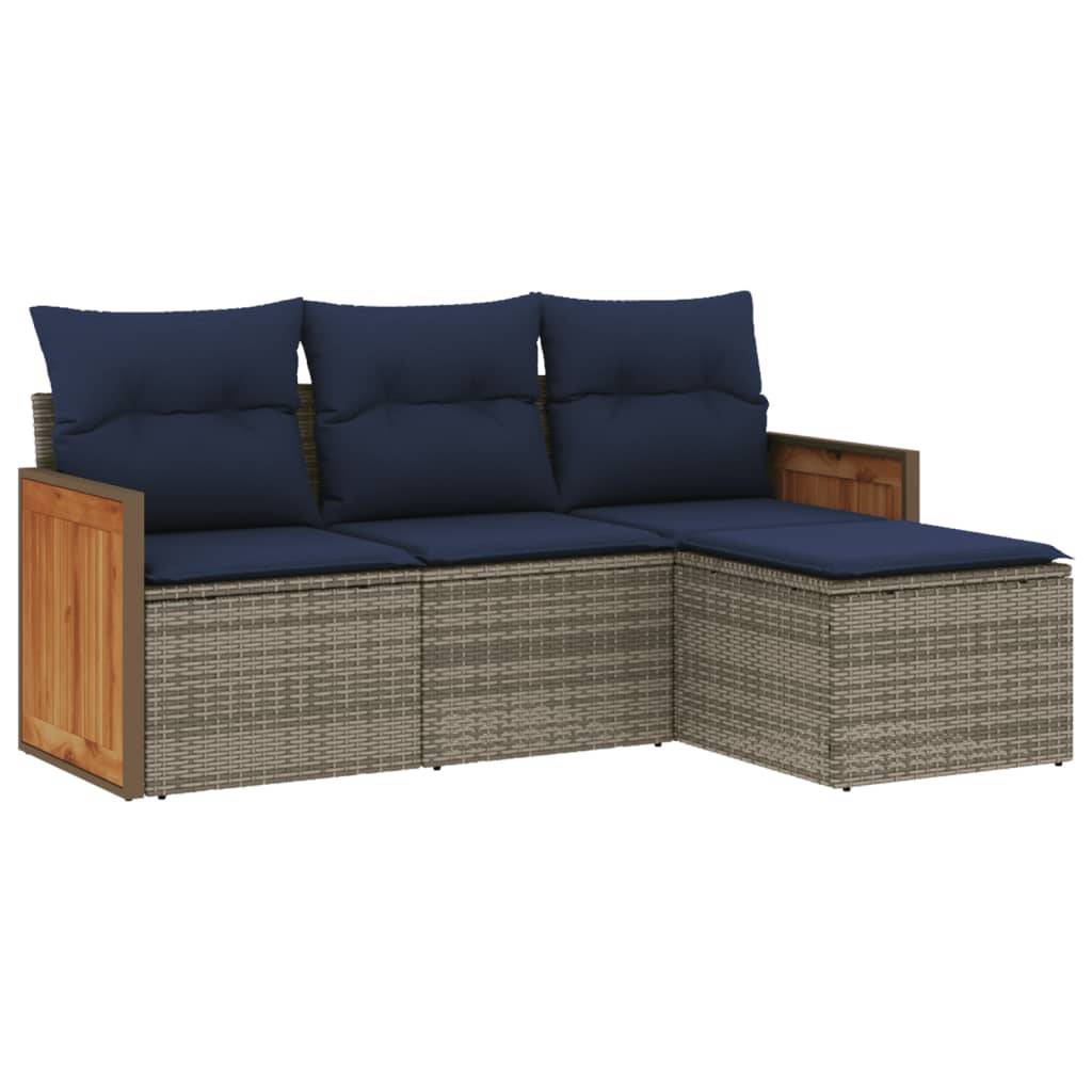 vidaXL 4-teiliges Gartensofa-Set mit Kissen, grau, Polyrattan