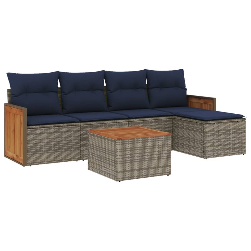 vidaXL 6-teiliges Gartensofa-Set mit Kissen, grau, Polyrattan