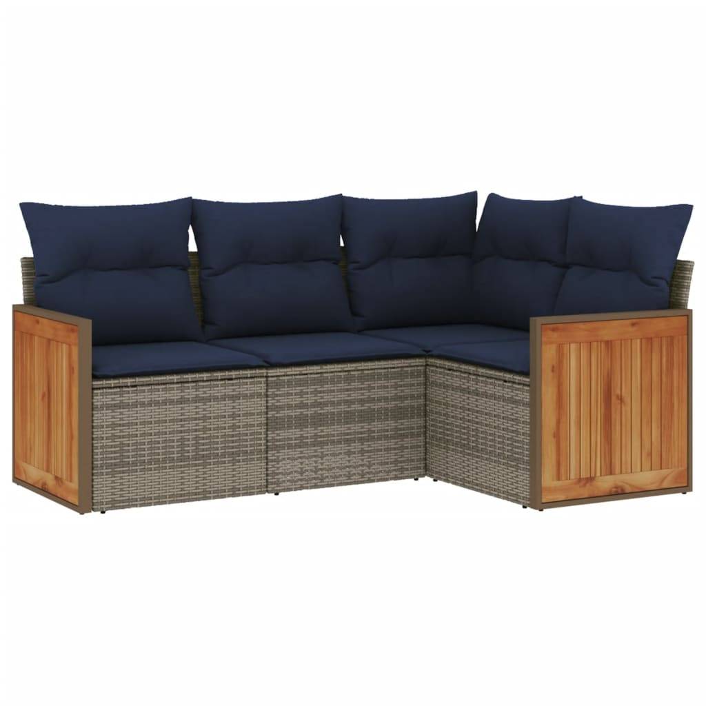 vidaXL 4-teiliges Gartensofa-Set mit Kissen, grau, Polyrattan