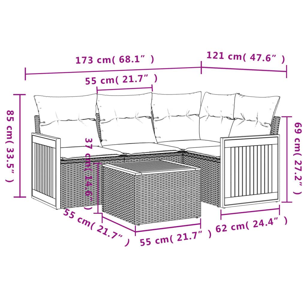 vidaXL 5-teiliges Gartensofa-Set mit Kissen, grau, Polyrattan