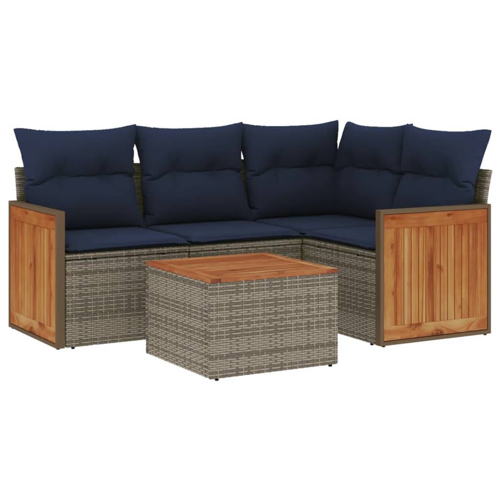 vidaXL 5-teiliges Gartensofa-Set mit Kissen, grau, Polyrattan