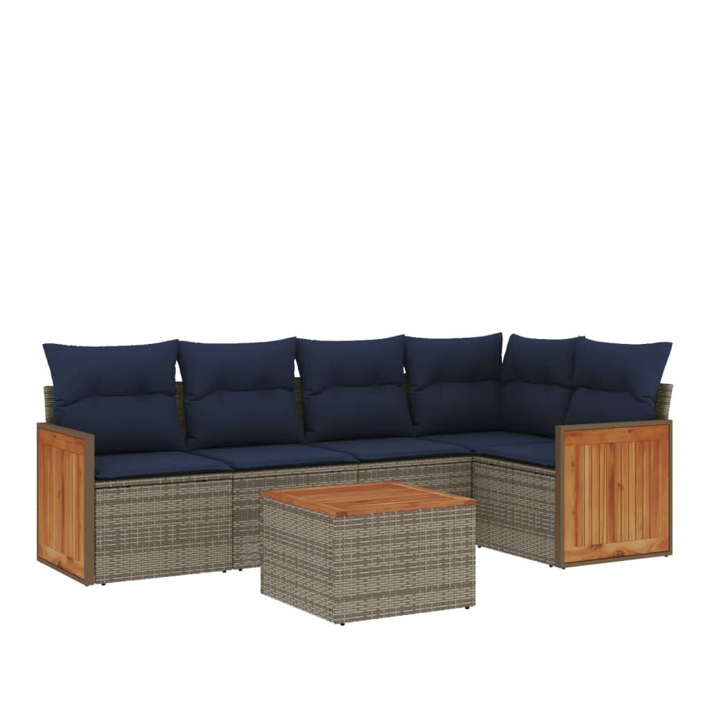 vidaXL 6-teiliges Gartensofa-Set mit Kissen, grau, Polyrattan