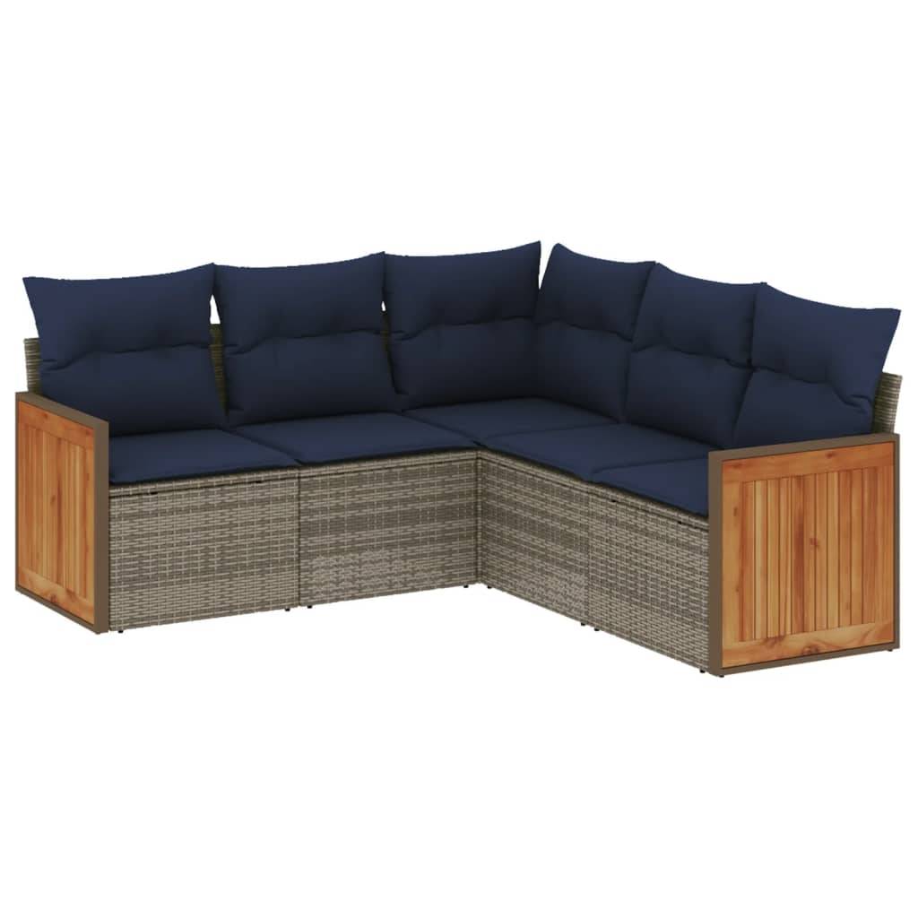 vidaXL 5-teiliges Gartensofa-Set mit Kissen, grau, Polyrattan