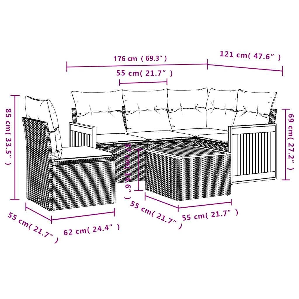 vidaXL 6-teiliges Gartensofa-Set mit Kissen, schwarzes Polyrattan