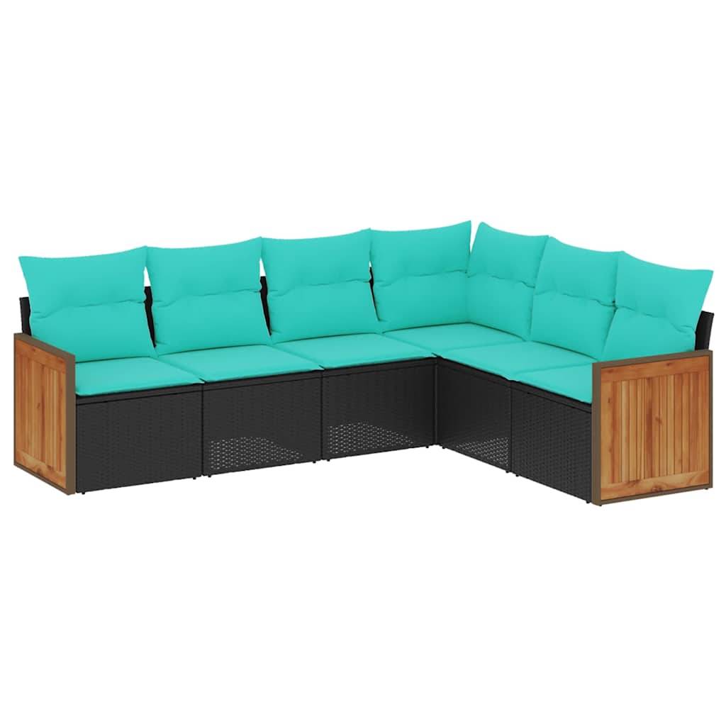 vidaXL 6-teiliges Gartensofa-Set mit Kissen, schwarzes Polyrattan