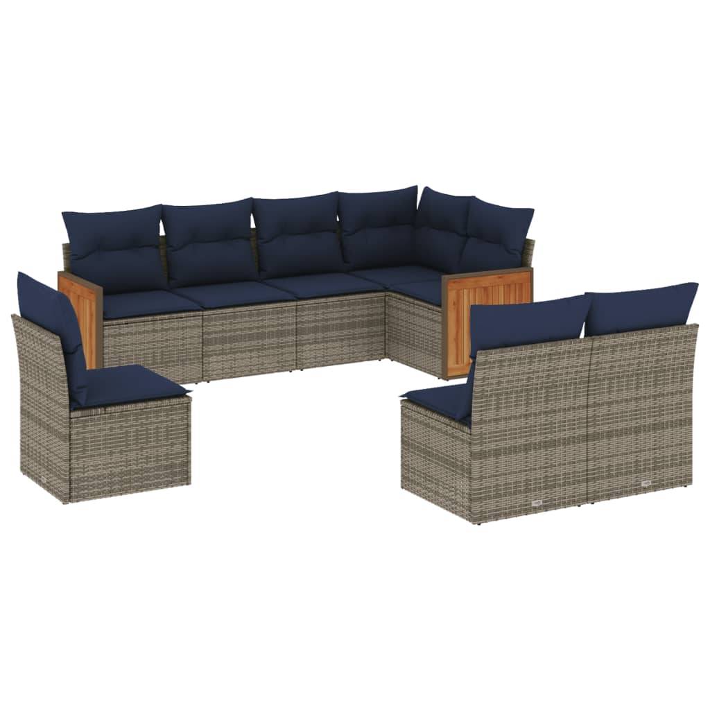 vidaXL 8-teiliges Gartensofa-Set mit Kissen, grau, Polyrattan