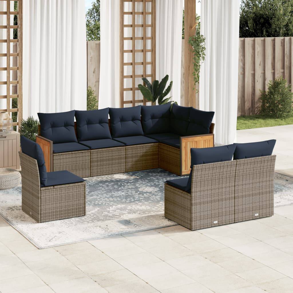 vidaXL 8-teiliges Gartensofa-Set mit Kissen, grau, Polyrattan