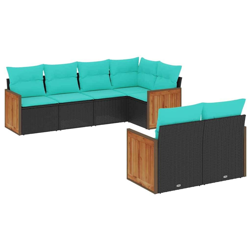vidaXL 7-teiliges Gartensofa-Set mit Kissen, schwarzes Polyrattan