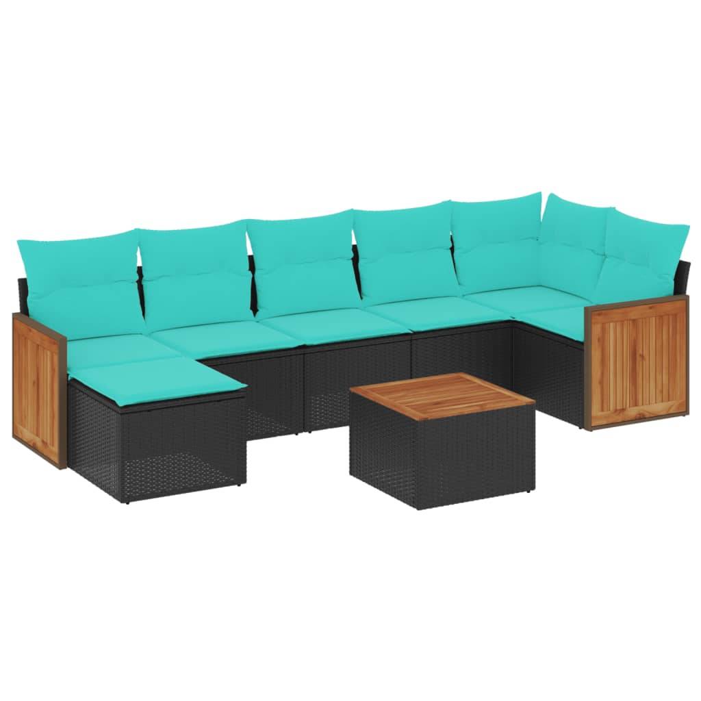 vidaXL 8-teiliges Gartensofa-Set mit Kissen, schwarzes Polyrattan