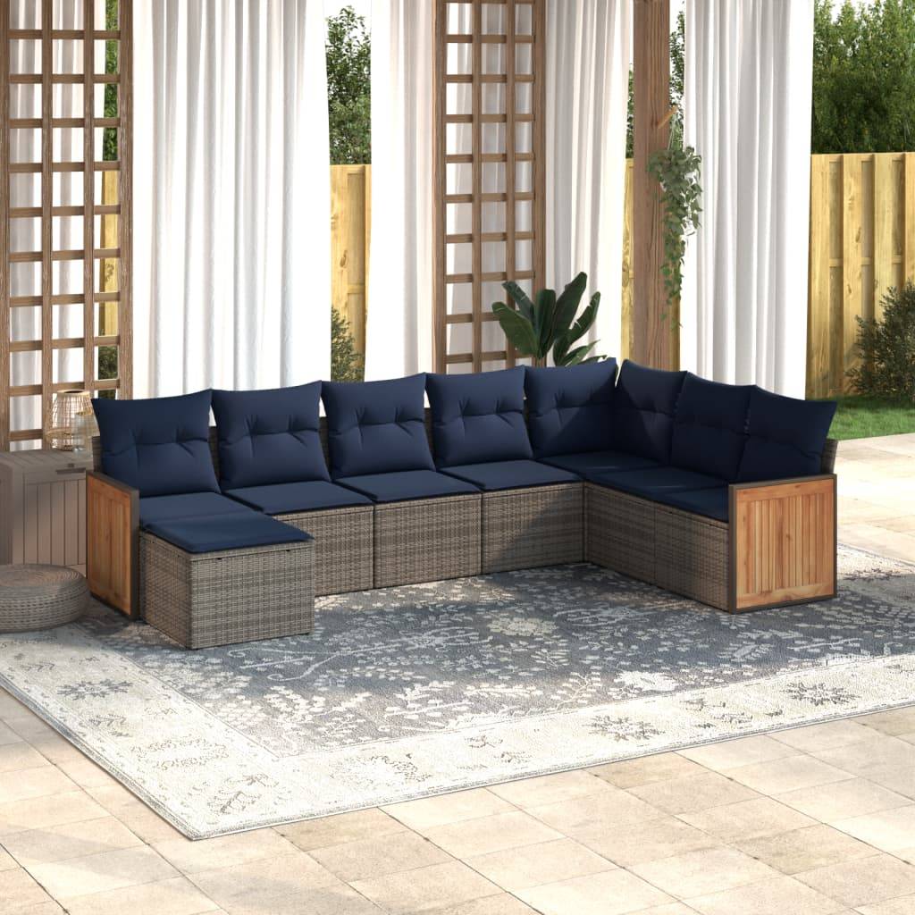 vidaXL 8-teiliges Gartensofa-Set mit Kissen, grau, Polyrattan