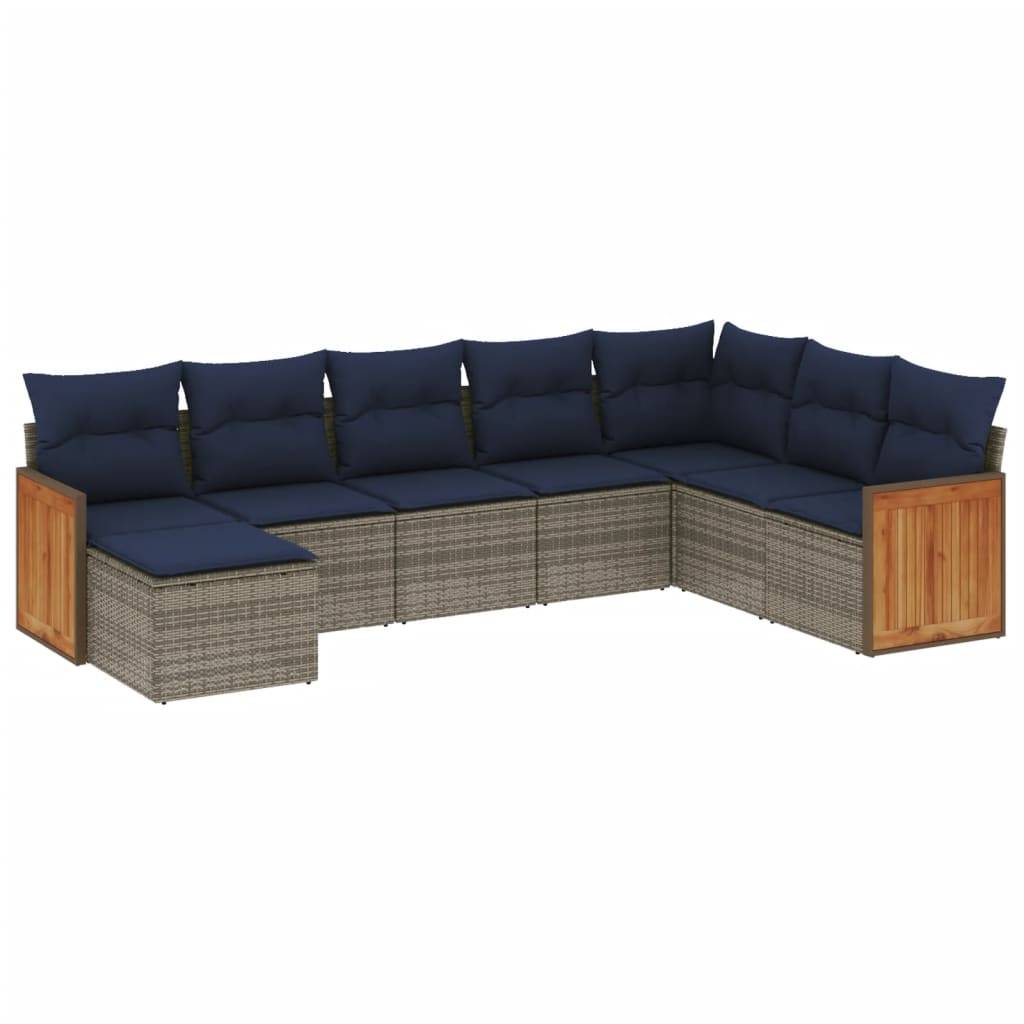vidaXL 8-teiliges Gartensofa-Set mit Kissen, grau, Polyrattan