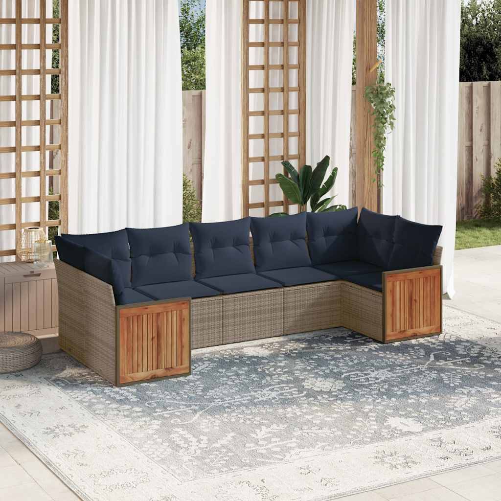 vidaXL 7-teiliges Gartensofa-Set mit Kissen, grau, Polyrattan