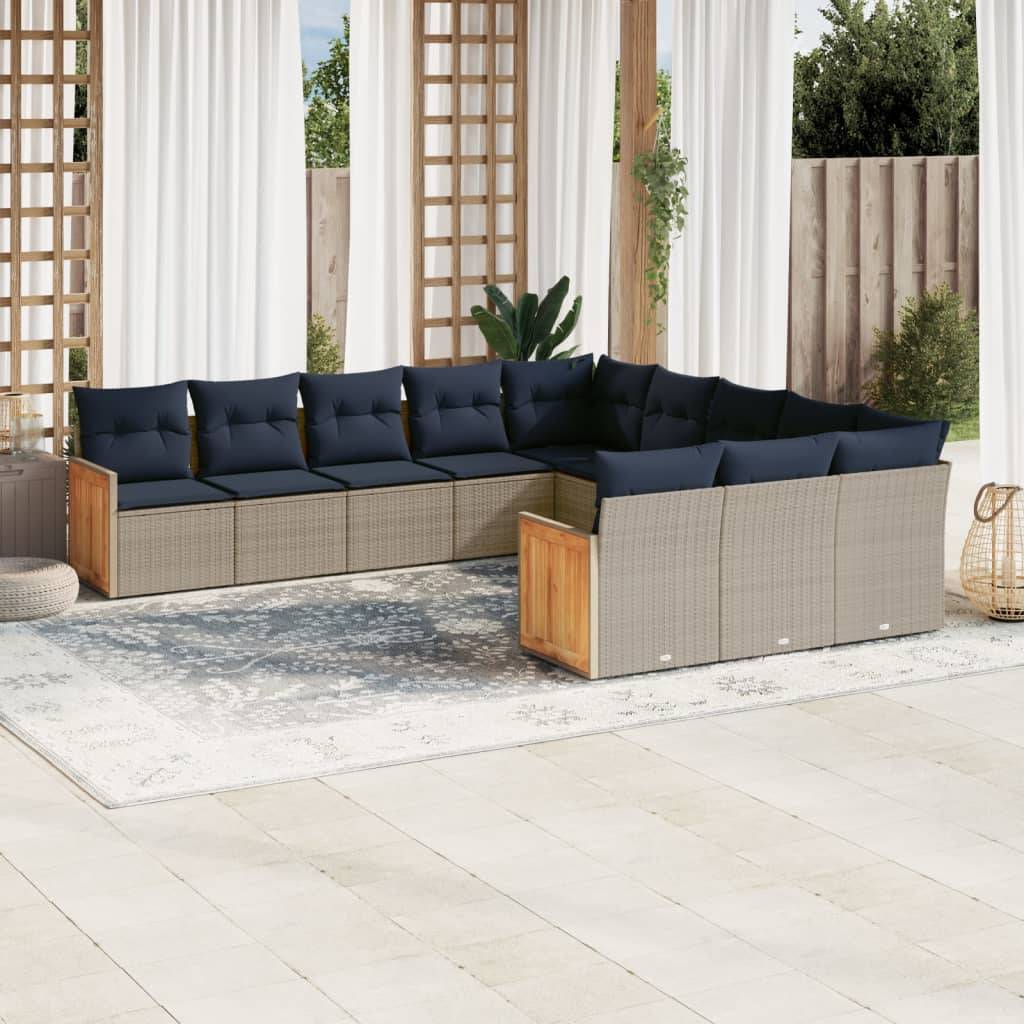 vidaXL 11-teiliges Gartensofa-Set mit Kissen, grau, Polyrattan