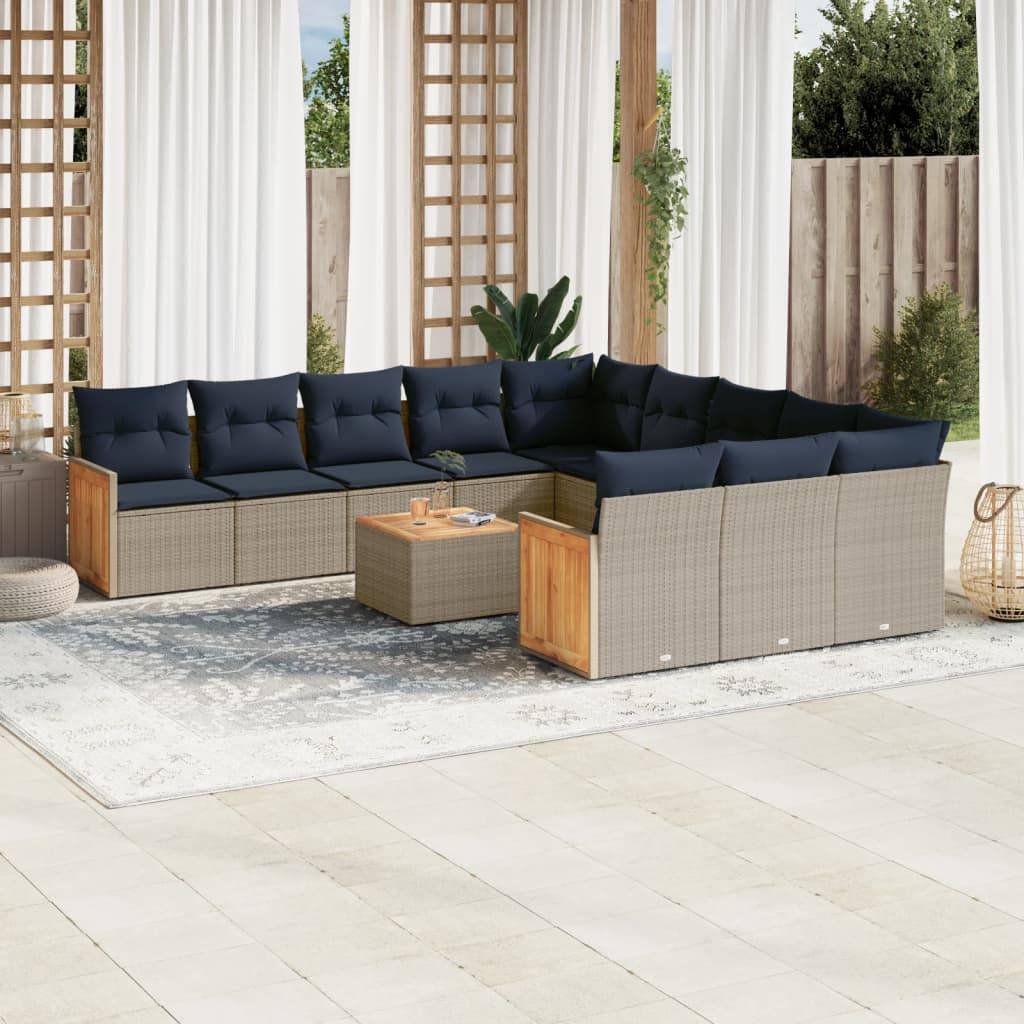 vidaXL 12-teiliges Gartensofa-Set mit Kissen, grau, Polyrattan