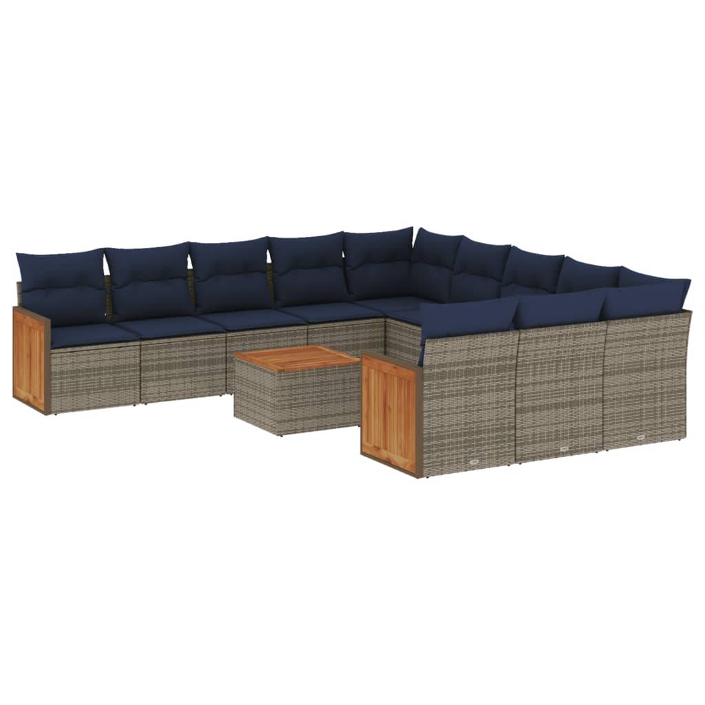 vidaXL 12-teiliges Gartensofa-Set mit Kissen, grau, Polyrattan