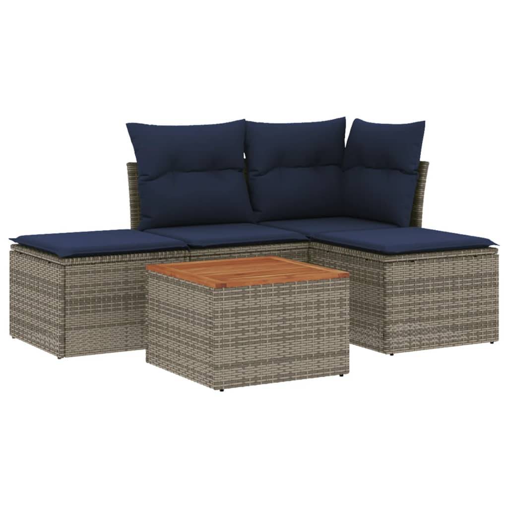 vidaXL 5-teiliges Gartensofa-Set mit Kissen, grau, Polyrattan