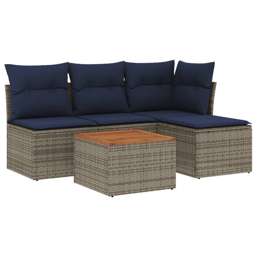 vidaXL 5-teiliges Gartensofa-Set mit Kissen, grau, Polyrattan
