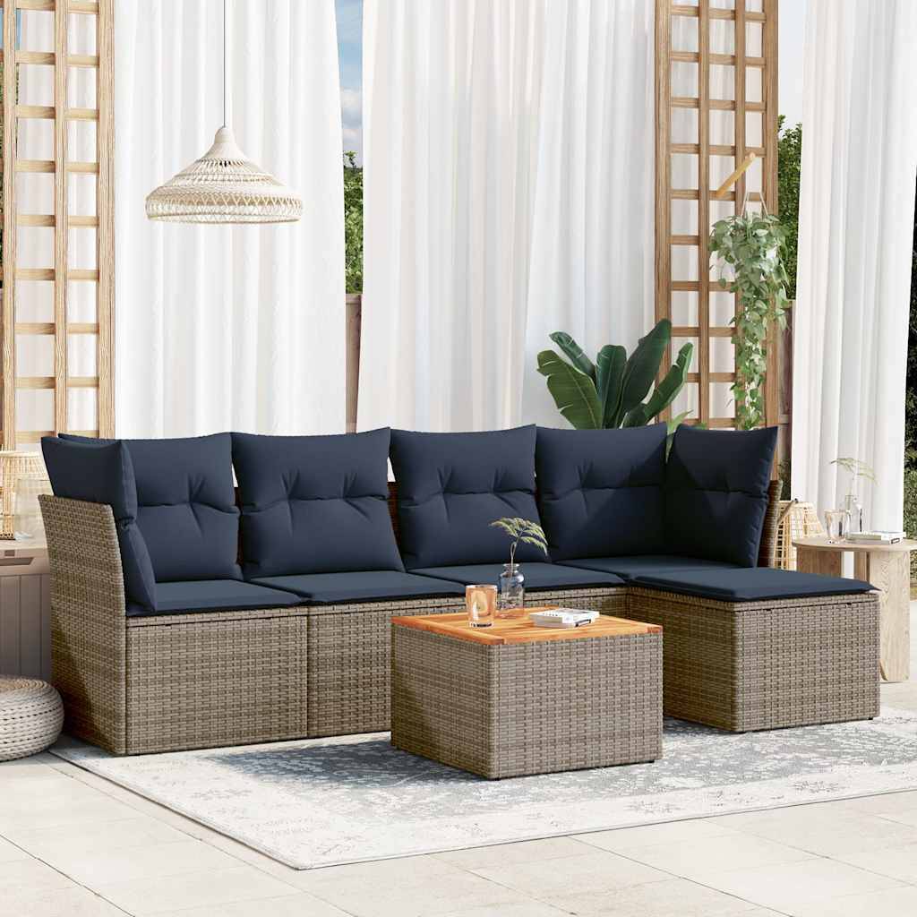 vidaXL 6-teiliges Gartensofa-Set mit Kissen, grau, Polyrattan