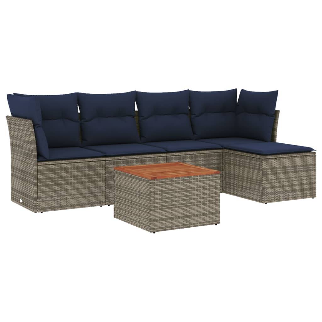 vidaXL 6-teiliges Gartensofa-Set mit Kissen, grau, Polyrattan