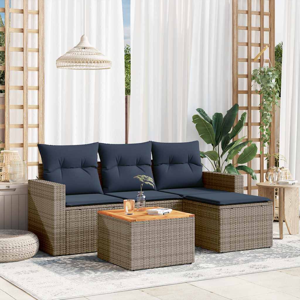 vidaXL 5-teiliges Gartensofa-Set mit Kissen, grau, Polyrattan