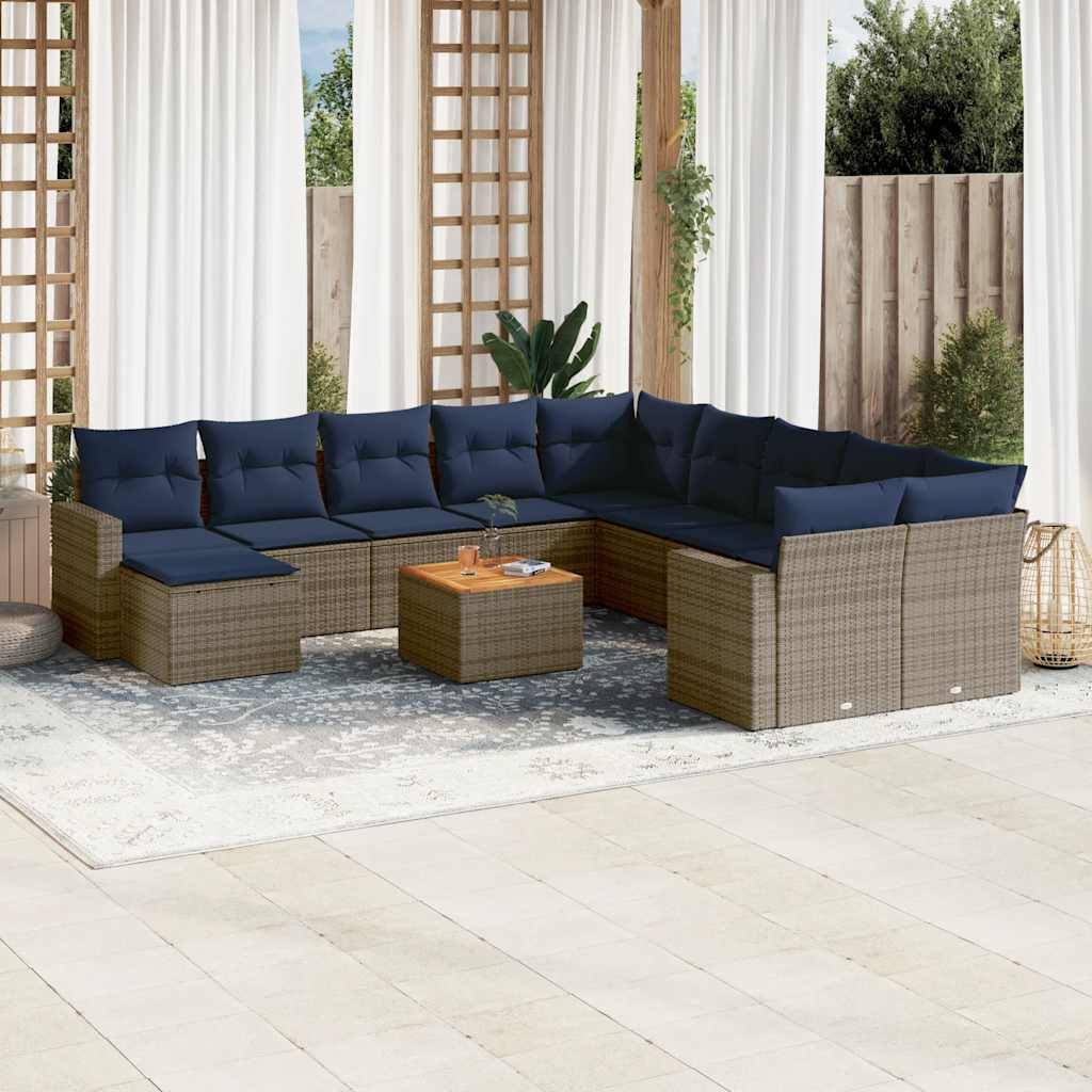 vidaXL 14-teiliges Gartensofa-Set mit Kissen, grau, Polyrattan