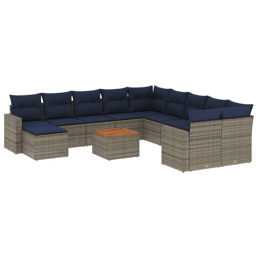 vidaXL 14-teiliges Gartensofa-Set mit Kissen, grau, Polyrattan