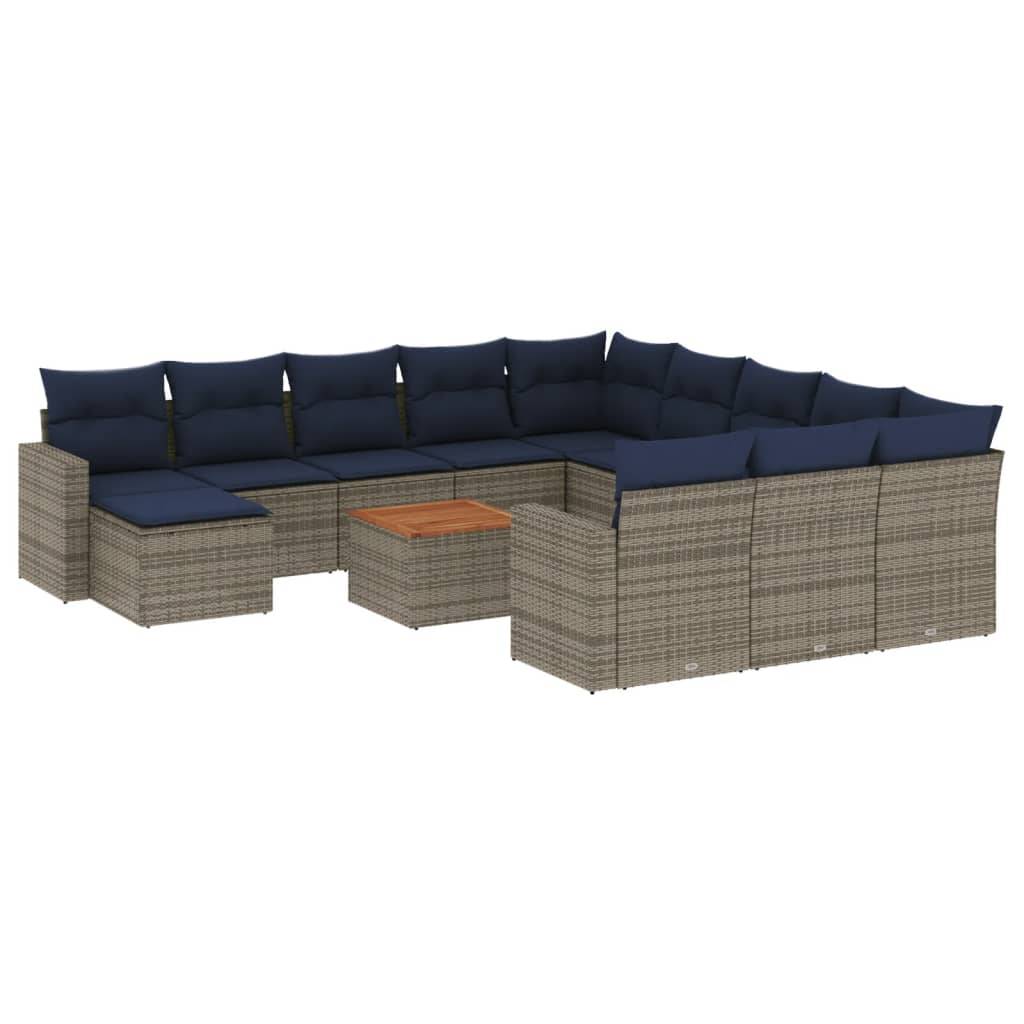 vidaXL 13-teiliges Gartensofa-Set mit Kissen, grau, Polyrattan