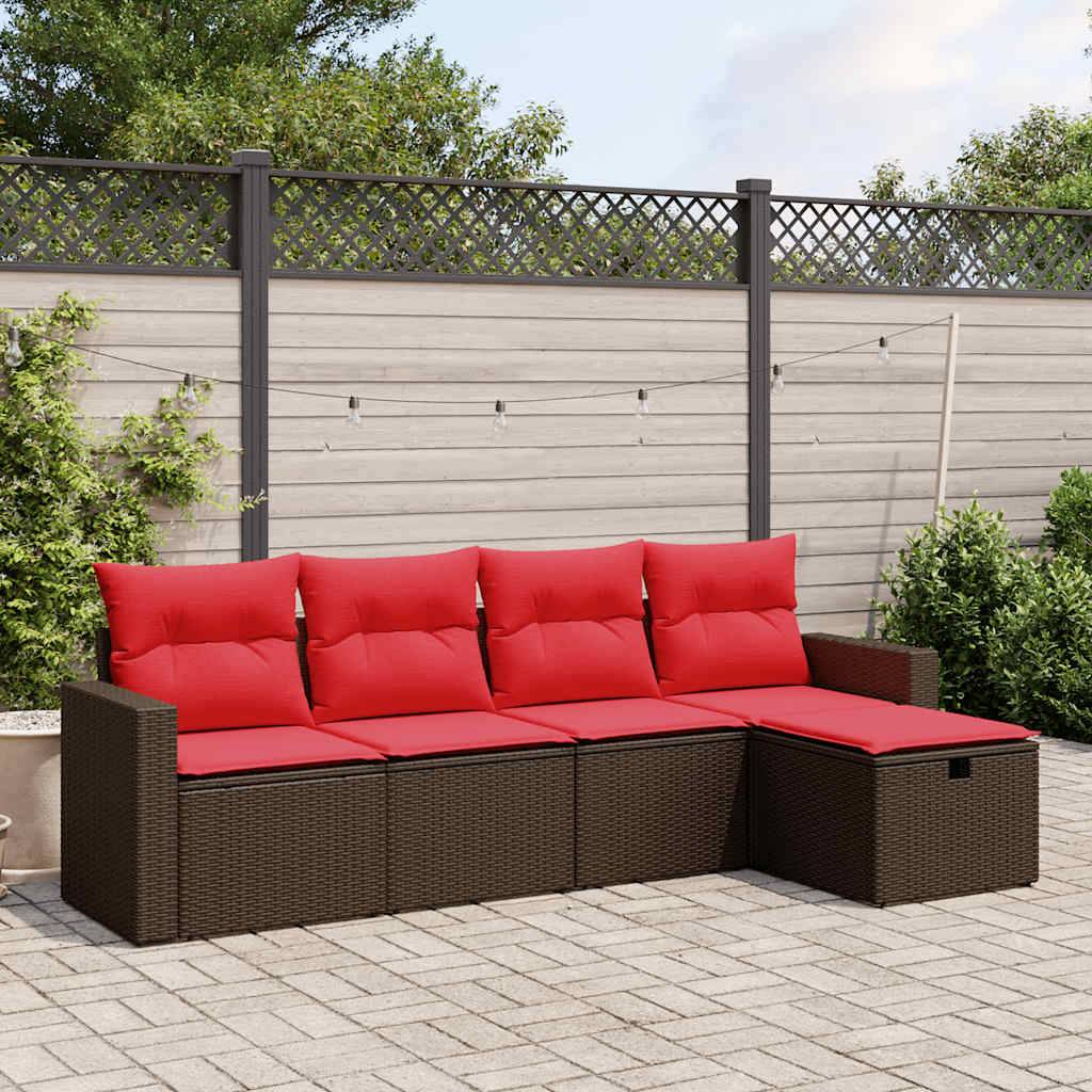 vidaXL 5-teiliges Gartensofa-Set mit Kissen, braun, Polyrattan