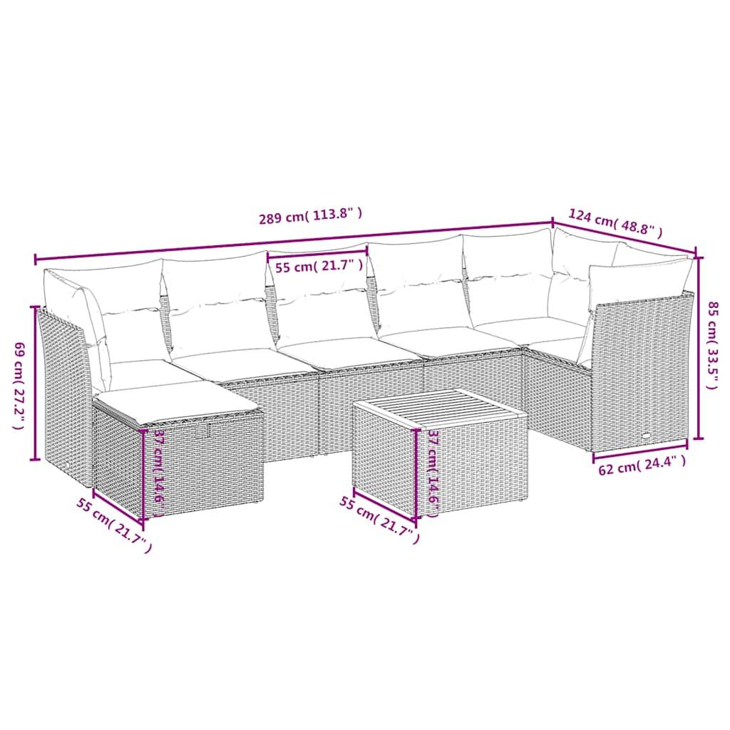 vidaXL 8-teiliges Gartensofa-Set mit Kissen, schwarzes Polyrattan