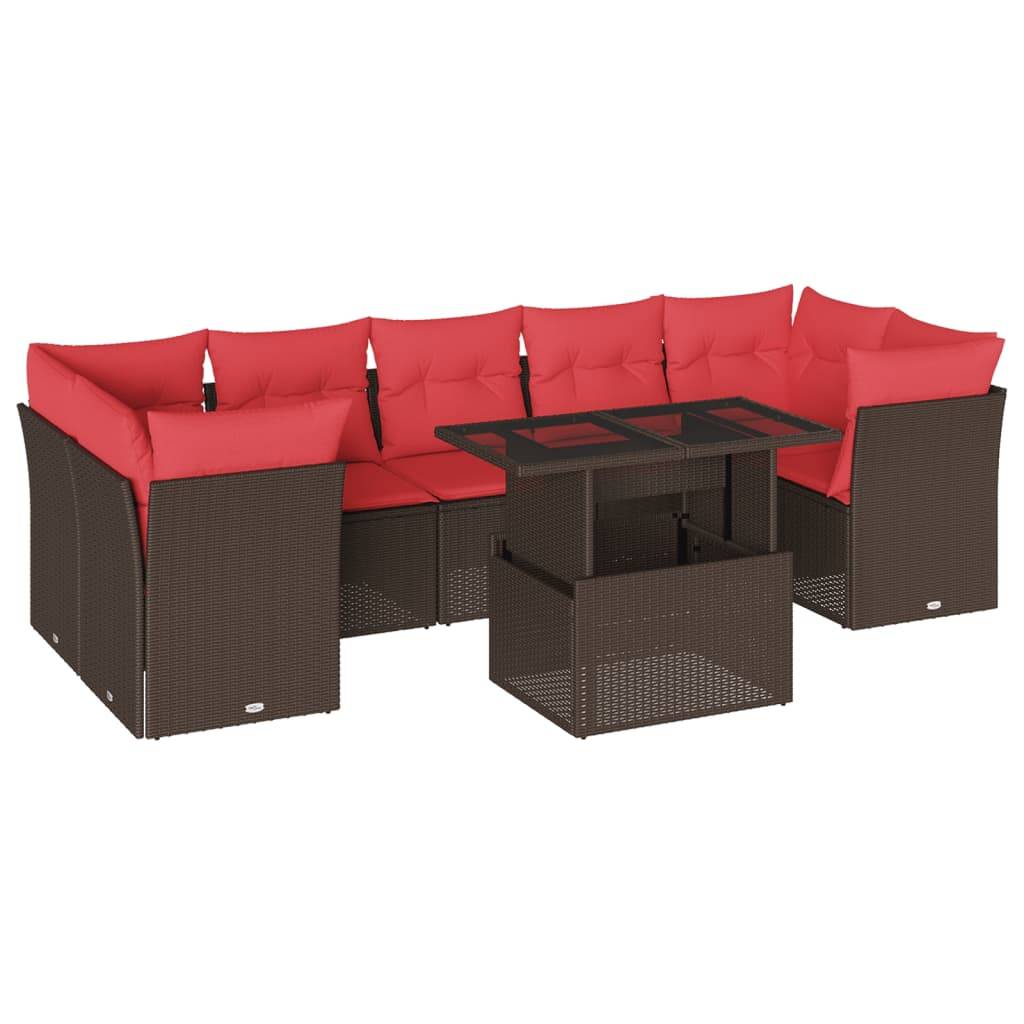 vidaXL 8-teiliges Gartensofa-Set mit Kissen, braun, Polyrattan