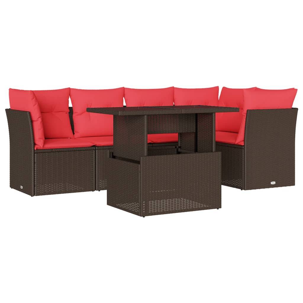 vidaXL 6-teiliges Gartensofa-Set mit Kissen, braun, Polyrattan