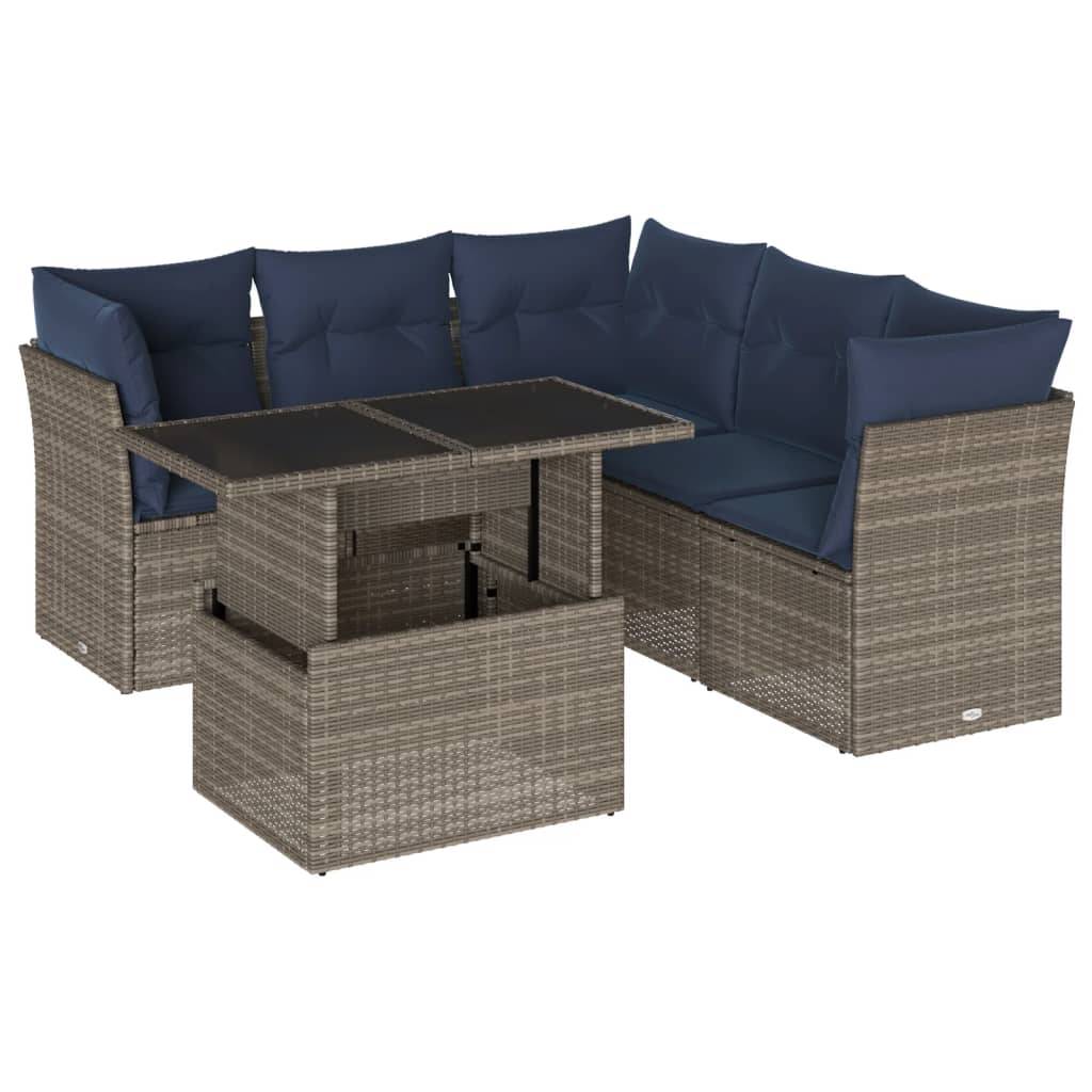 vidaXL 6-teiliges Gartensofa-Set mit Kissen, grau, Polyrattan