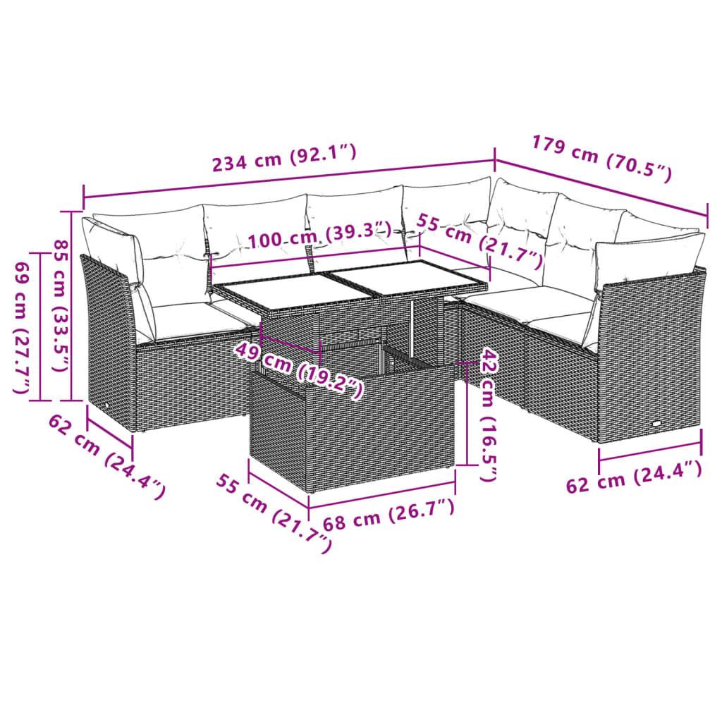 vidaXL 7-teiliges Gartensofa-Set mit Kissen, schwarzes Polyrattan