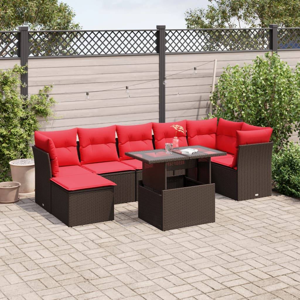 vidaXL 8-teiliges Gartensofa-Set mit Kissen, braun, Polyrattan