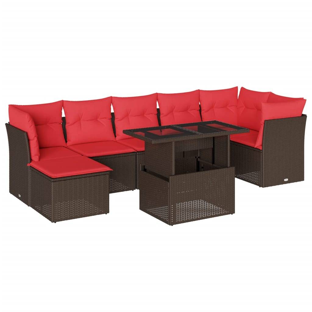vidaXL 8-teiliges Gartensofa-Set mit Kissen, braun, Polyrattan