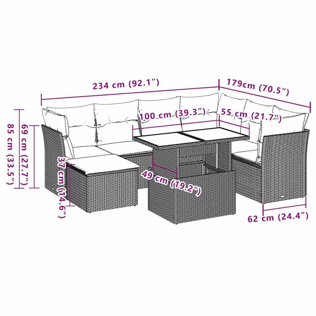 vidaXL 8-teiliges Gartensofa-Set mit Kissen, grau, Polyrattan