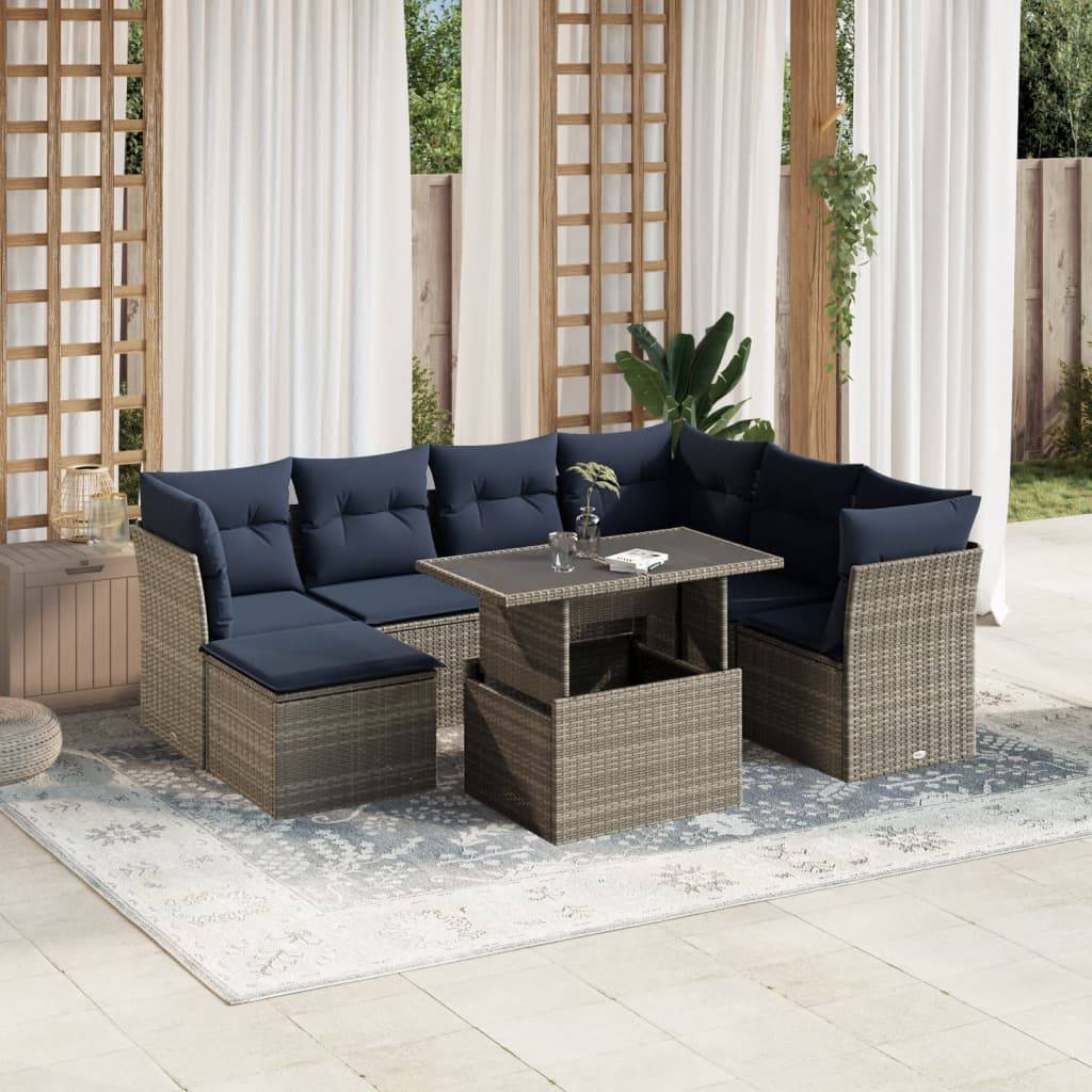 vidaXL 8-teiliges Gartensofa-Set mit Kissen, grau, Polyrattan