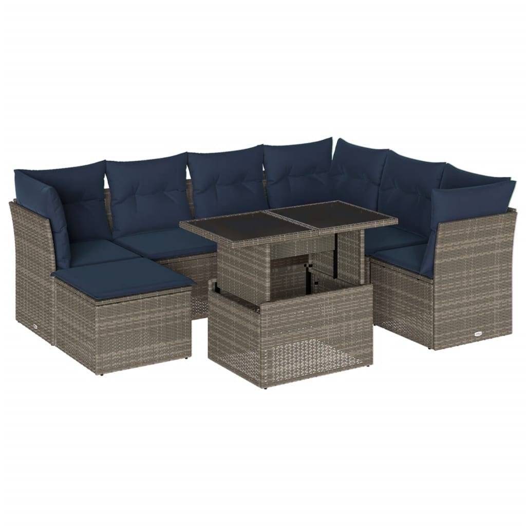 vidaXL 8-teiliges Gartensofa-Set mit Kissen, grau, Polyrattan