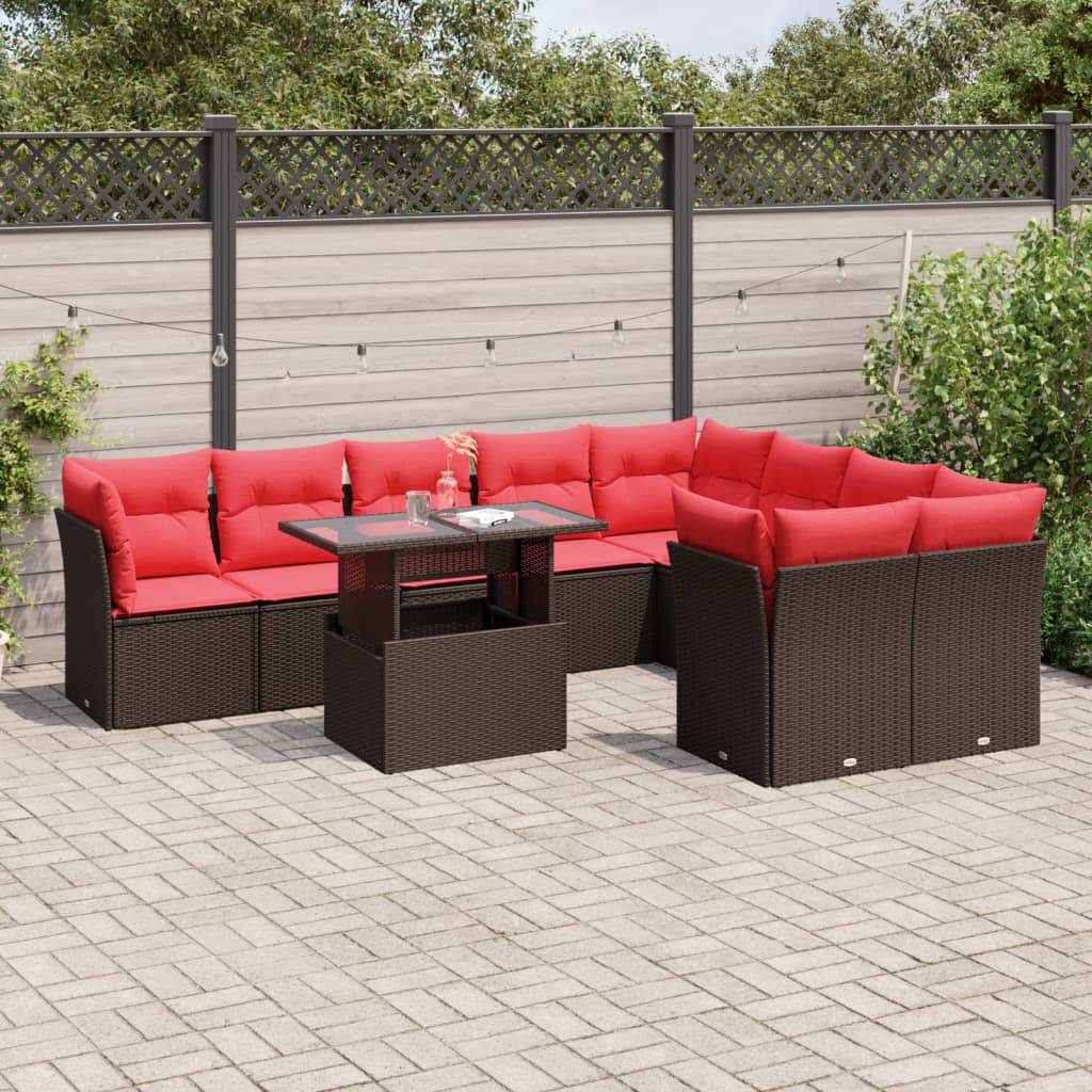 vidaXL 10-teiliges Gartensofa-Set mit Kissen, braun, Polyrattan