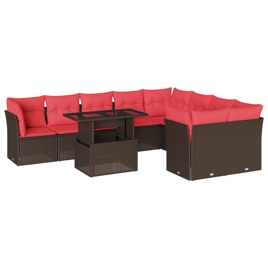 vidaXL 10-teiliges Gartensofa-Set mit Kissen, braun, Polyrattan