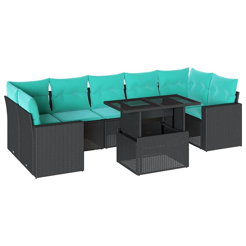 vidaXL 8-teiliges Gartensofa-Set mit Kissen, schwarzes Polyrattan
