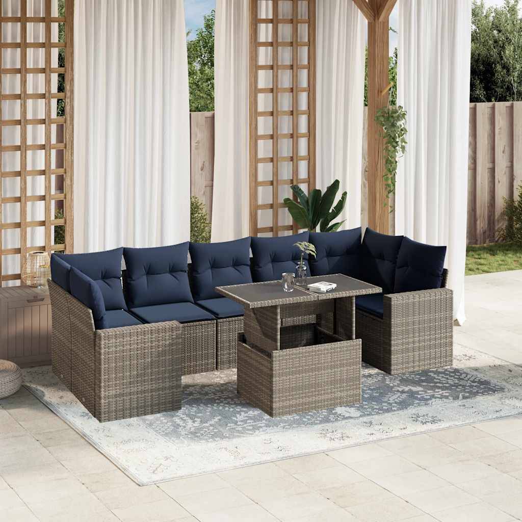 vidaXL 8-teiliges Gartensofa-Set mit Kissen, grau, Polyrattan
