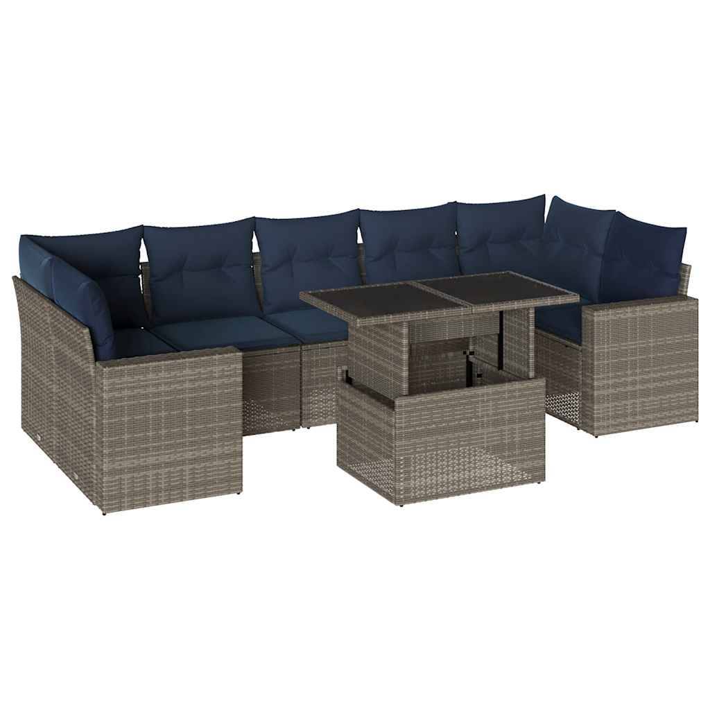 vidaXL 8-teiliges Gartensofa-Set mit Kissen, grau, Polyrattan