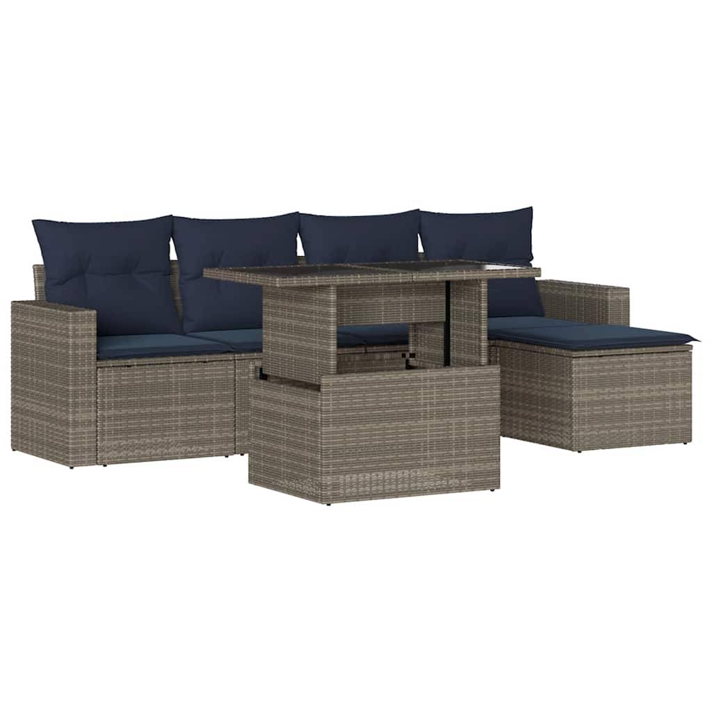 vidaXL 6-teiliges Gartensofa-Set mit Kissen, grau, Polyrattan