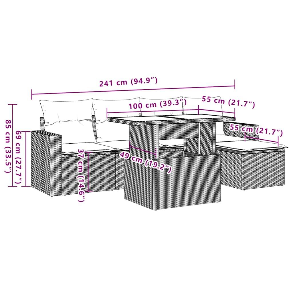 vidaXL 5-teiliges Gartensofa-Set mit Kissen, braun, Polyrattan
