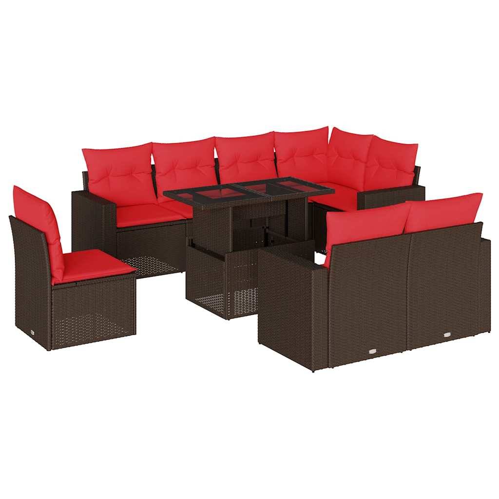 vidaXL 9-teiliges Gartensofa-Set mit Kissen, braun, Polyrattan