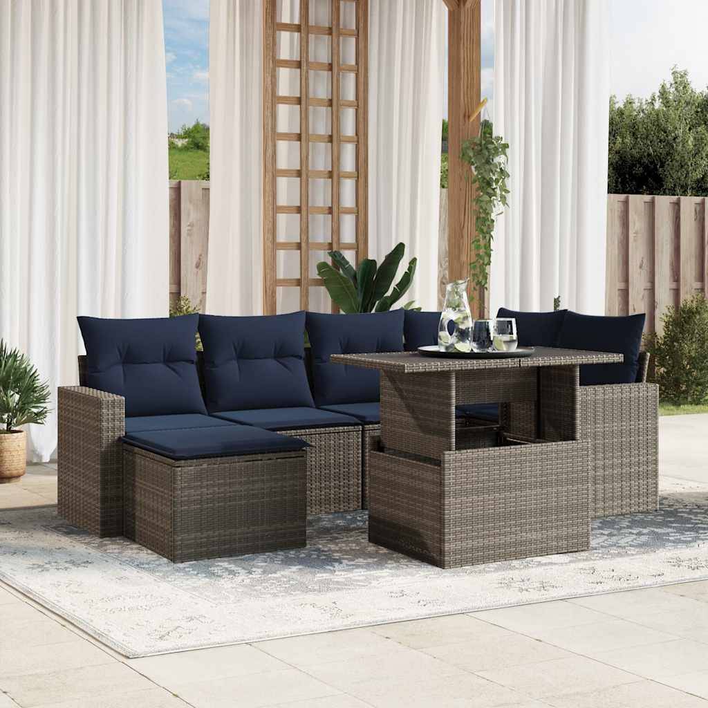 vidaXL 7-teiliges Gartensofa-Set mit Kissen, grau, Polyrattan