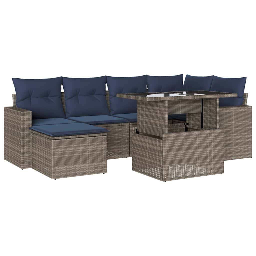 vidaXL 7-teiliges Gartensofa-Set mit Kissen, grau, Polyrattan