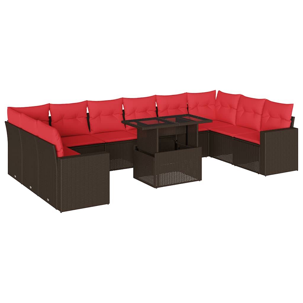 vidaXL 11-teiliges Gartensofa-Set mit Kissen, braun, Polyrattan